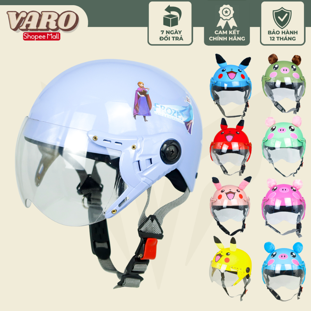 Mũ bảo hiểm 1/2 VARO kèm kính tem dễ thương - 2 size (2-5 tuổi) và (6-10 tuổi)