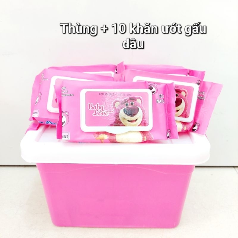 Combo 10 gói khăn ướt không mùi kèm thùng nhựa tiện dụng siêu đáng yêu cho bé
