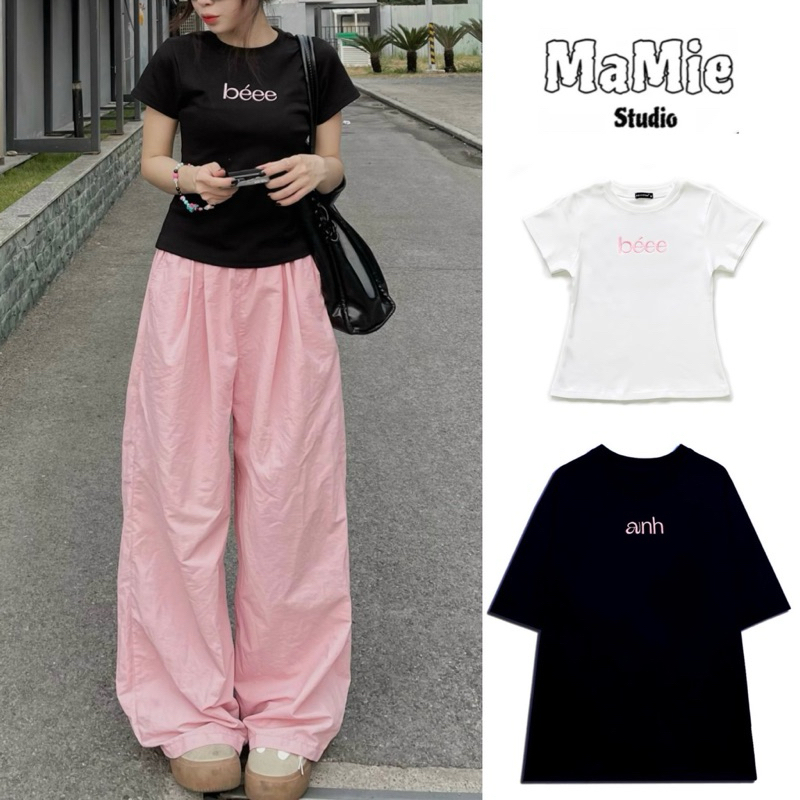 Áo thun cặp thêu chữ BÉEE cho nam nữ form rộng chất cotton mỏng nhẹ. Clothingforgirl x MaMie Studio