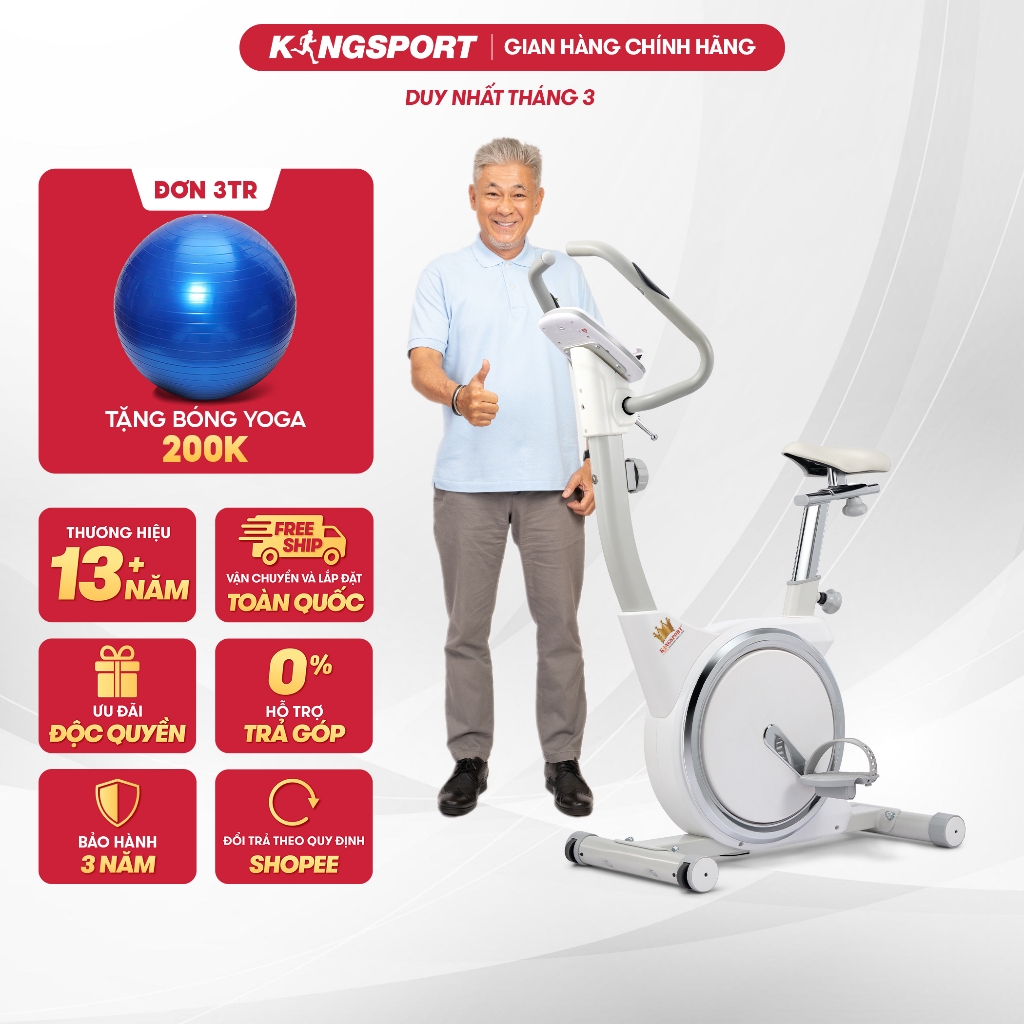 Xe đạp tập thể dục tại nhà Kingsport KS-102 tải trọng tối đa 100kg, tích hợp đồng hồ thông minh đo các thông số khi tập