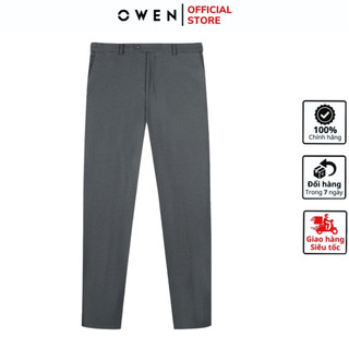Quần âu nam công sở cao cấp OWEN QST231753 đồ tây xịn phom slim fit có cạp tăng đơ màu xám đậm vải poly nano chống nhăn
