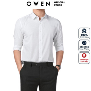 Áo Sơ Mi Trắng Nam Tay Dài Owen Vải Nano Cao Cập Mềm Mát Chống Nhăn Somi Công Sở Dáng Slim Fit Tà Lượn Không Túi Ngực