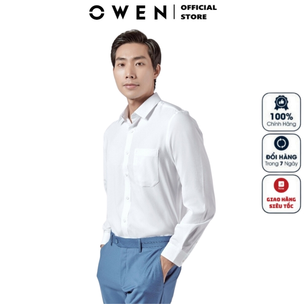 Áo sơ mi trắng trơn dài tay nam OWEN somi công sở vải nano cao cấp mềm mát dáng regular fit suông vừa tà lượng có túi