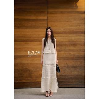 Set áo len crochet sát nách - chân váy midi, thời trang thiết kế K Closet S2007