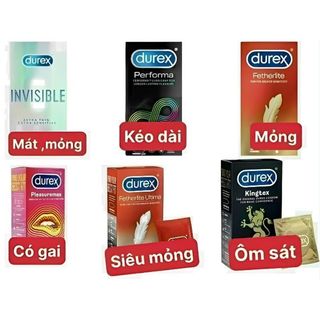 Hộp Bao Cao Su Durex Đủ Mẫu Hộp 12c Kéo Dài Thời Gian PleasuareMax, KingTex, Fetherlite Ultima, Performa, Fetherlite