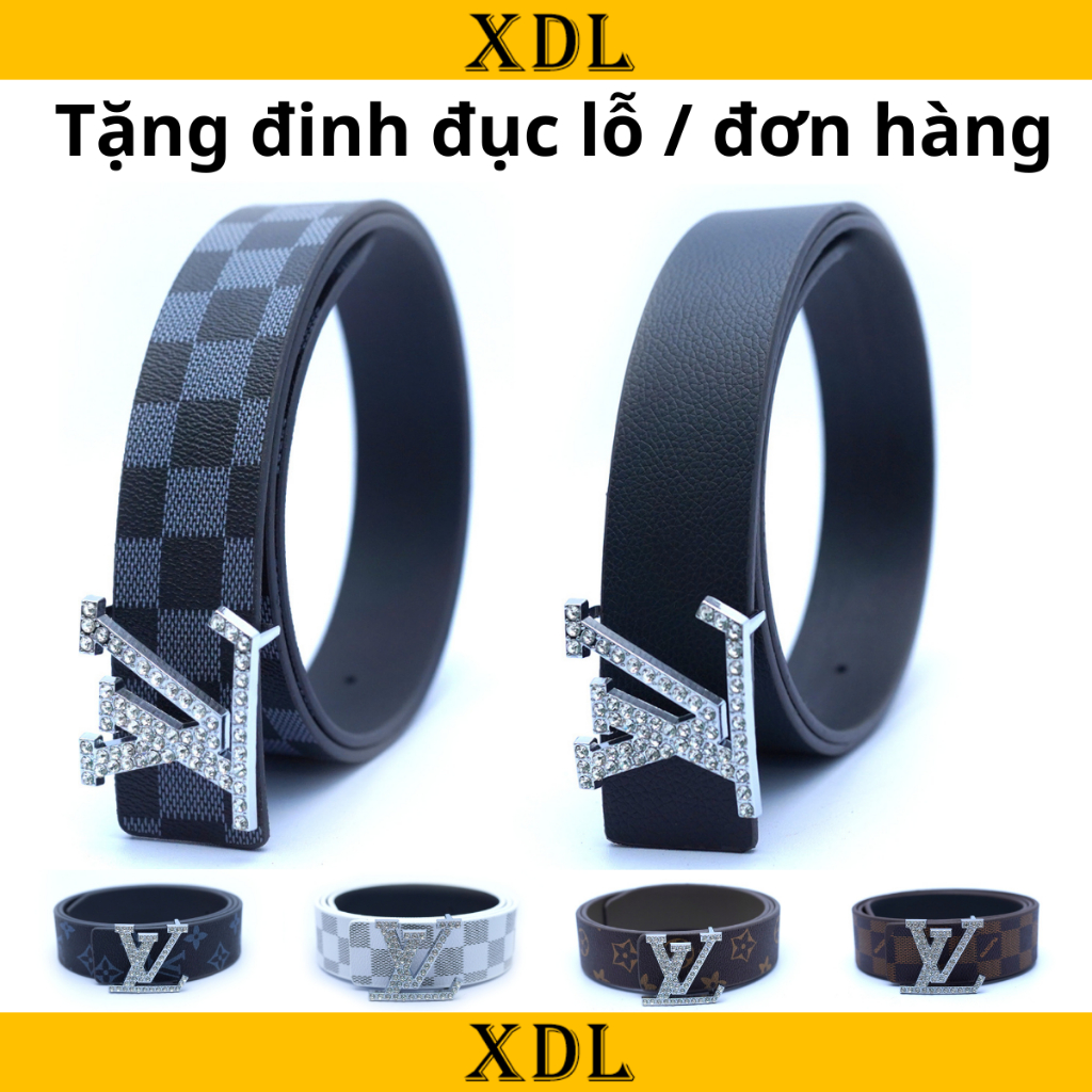  Thắt lưng nam kẻ caro nhiều màu dây lưng nam mặt khóa cài trắng đính đá full siêu đẹp A1CLV7T 