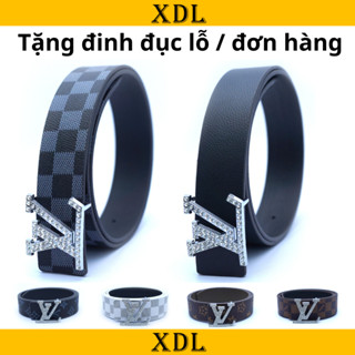 Thắt lưng nam kẻ caro nhiều màu, dây lưng nam mặt khóa cài trắng đính đá full siêu đẹp A1CLV7T