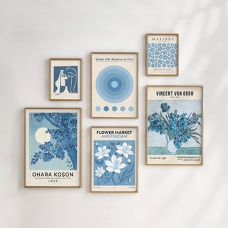 Tranh treo tường canvas NEW545 chủ đề tranh VAN GOGH tone xanh dương trang trí phòng khách, phòng ngủ, homestay.