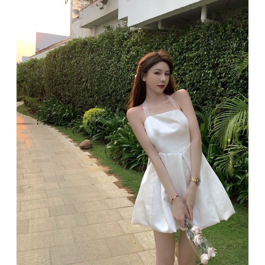 Đầm váy công chúa đi biển hở lưng dáng ngắn phối ren nơ, đầm váy nữ thiết kế Quảng Châu quyến rũ xu hướng Hàn SP139 | BigBuy360 - bigbuy360.vn