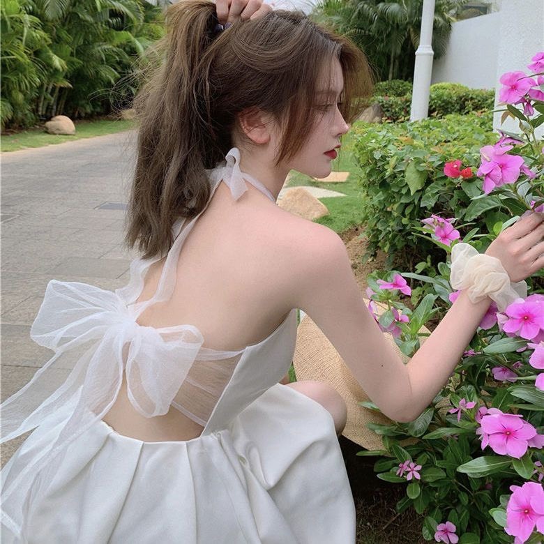 Đầm váy công chúa đi biển hở lưng dáng ngắn phối ren nơ, đầm váy nữ thiết kế Quảng Châu quyến rũ xu hướng Hàn SP139 | BigBuy360 - bigbuy360.vn