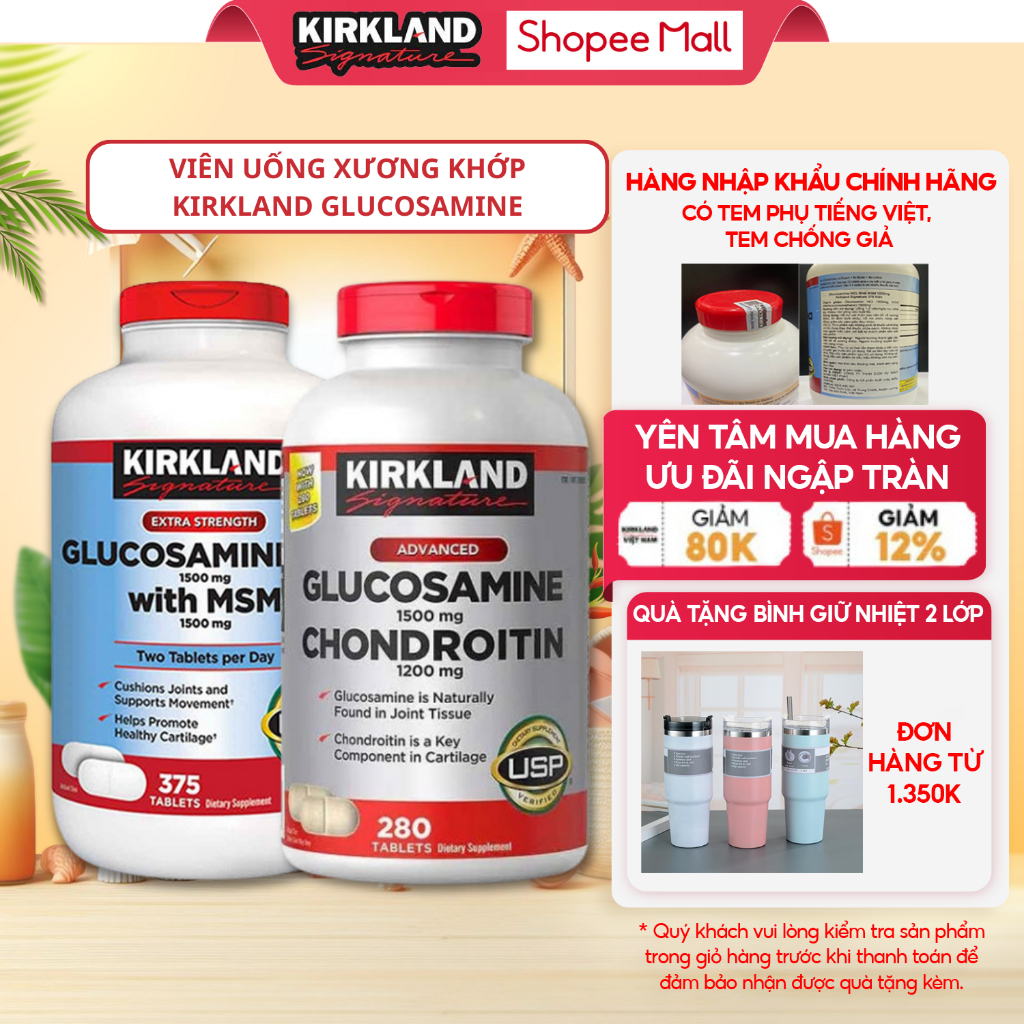Glucosamine Mỹ Chondroitin Kirkland Signature thực phẩm hỗ trợ xương khớp dành cho người vận động thể thao và người lớn