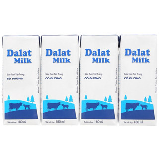  Sữa Tươi Tiệt Trùng Dalat Milk Lốc 4 Hộp x 180ml   Có đường - Ít đường   