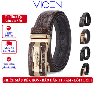 Thắt Lưng Nam Da Bò Thật VICENZO Vân Cá Sấu Khóa Hợp Kim BH Lỗi 1 Đổi 1, Dây Nịt Thắt Lưng Da Thật