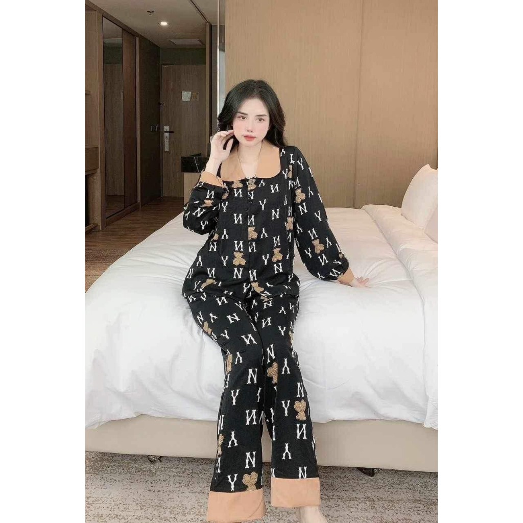 Đồ ngủ nữ pijama mặc ở nhà dài tay lụa cao cấp chất thái kate