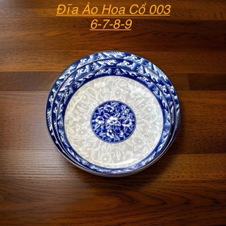 Đĩa gốm sứ hoa văn viền xanh cổ,dĩa đựng thức ăn món chính hoa cổ,đĩa gốm sứ