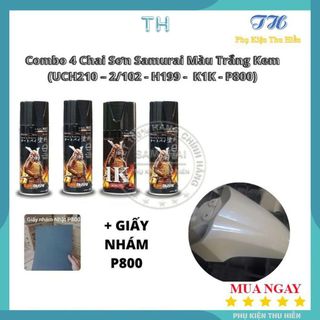 Combo 4 Chai Sơn Samurai Màu Trắng Kem Gồm: UCH210 – 2/102 - H199 -  K1K - P800 ( Kèm Giấy Nhám )