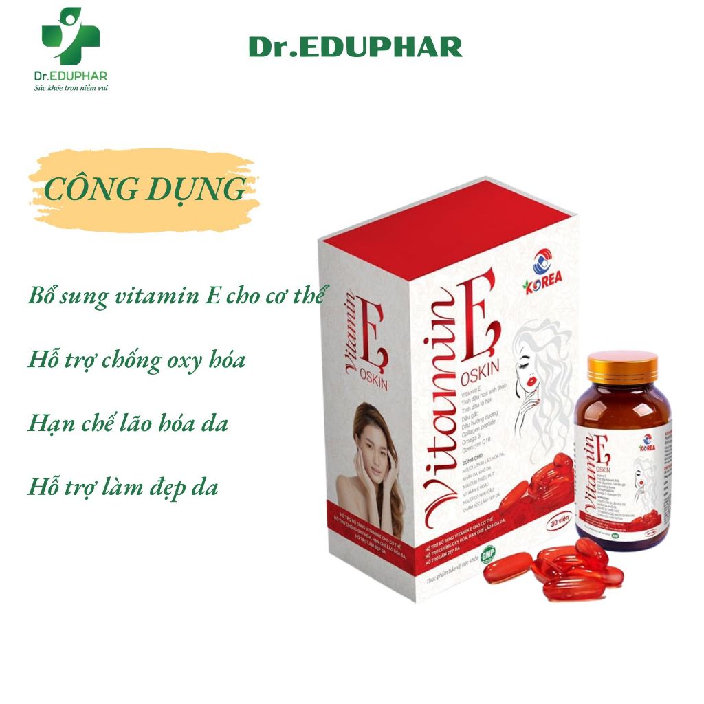 VITAMIN E OSKIN ĐỎ 1250MG VIÊN, HỘP LỌ 30 VIÊN UỐNG ĐẸP CĂNG BÓNG DA