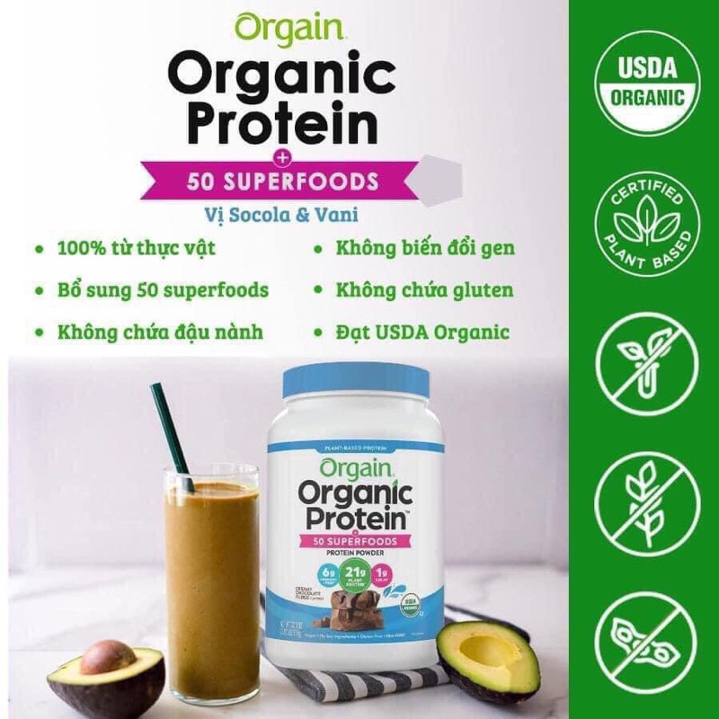 Bột Orgain Protein organic - Sữa hữu cơ thực vật SuperFood Protein powder của Mỹ