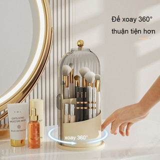 Hộp đựng mỹ phẩm, hộp đựng cọ trang điểm-Giá đựng cọ trang điểm xoay 360 độ có nắp trang trí