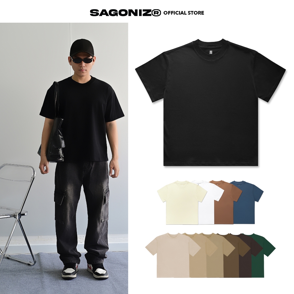 ÁO THUN TRƠN SAGONIZ, BOXY TEE SAGONIZ, áo thun unisex chất liệu cotton co giãn 2 chiều thấm hút mồ hôi nhanh, trẻ tru