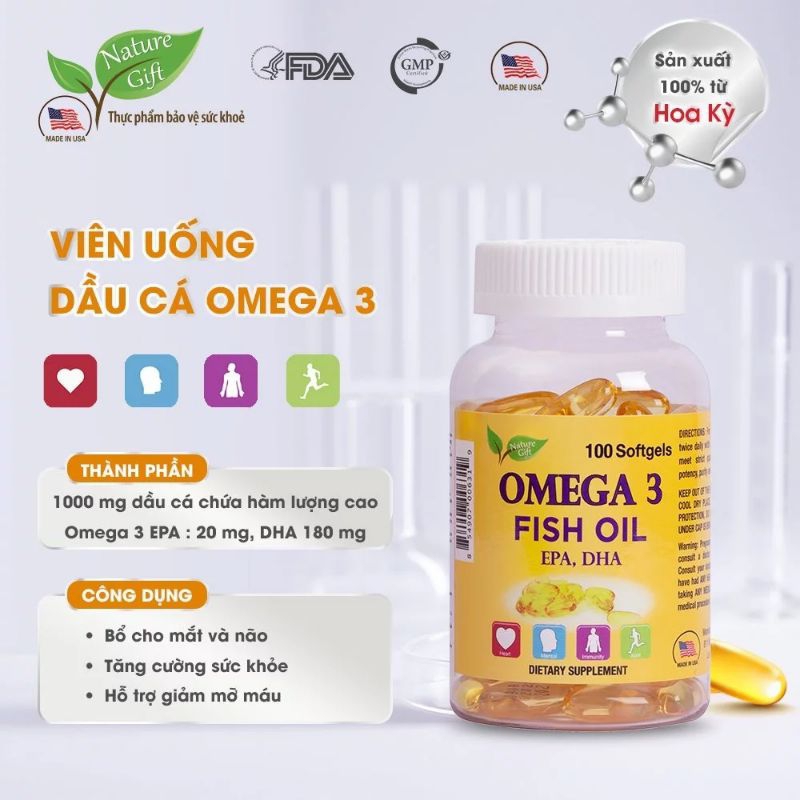 [Nhập khẩu Mỹ] Hộp 100 viên OMEGA 3 của Mỹ giúp bảo vệ đôi mắt , hỗ trợ tim mạch