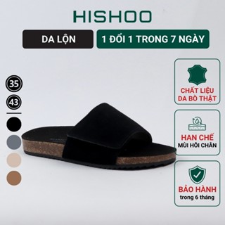  Dép đế trấu birken nam nữ unisex ĐEN da lộn Xé Dán quai ngang chính hãng BIGSIZE 35 - 43 Hishoo R103 