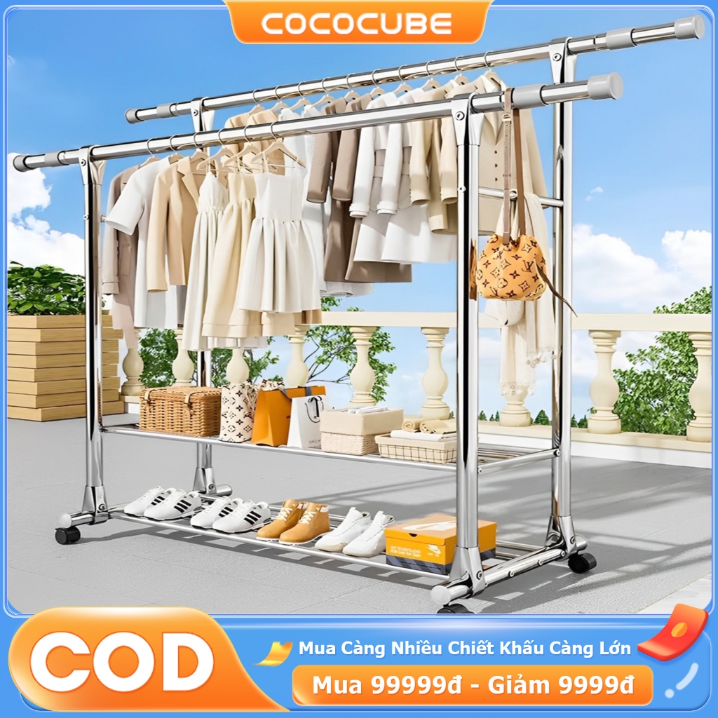 COCO giá phơi quần áo nhiều tầng giá phơi quần áo inox có bánh xe di chuyển dễ dàng khung thép chắc chắn
