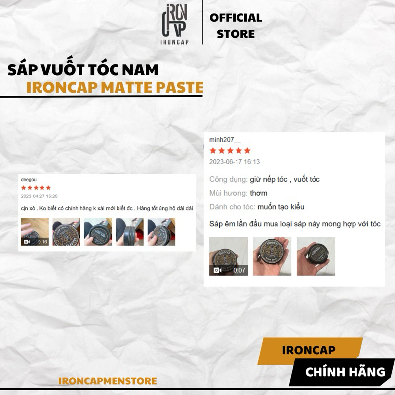 Sáp vuốt tóc nam Ironcap Mattee Paste - Wax tạo kiểu tóc nam