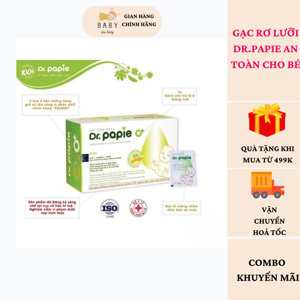 Gạc rơ lưỡi Dr Papie, gạc lưỡi cho trẻ sơ sinh