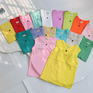 Áo ba lỗ bé trai bé gái phối nút chất cotton xuất dư