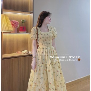 Đầm hottrend nữ, đầm lụa họa tiết hoa dáng maxi tầng tay phồng bo ngực cực dễ thương cho các nàng đi biển, đi du lịch