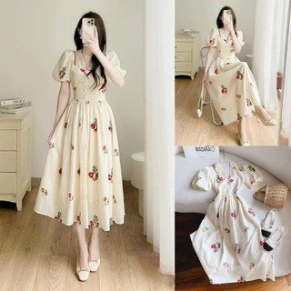 Đầm hottrend nữ, đầm lụa họa tiết hoa dáng xòe dài tay bí nút bọc cực xinh xắn cho các nàng bánh bèo đi du lịch, đi biển