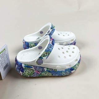  Dép sục Crocs trẻ em và phụ nữ Giày Clog đế cao hoạt tiết bướm cho mẹ và bé size C11 - M7  28-40  kèm Jibbitz 