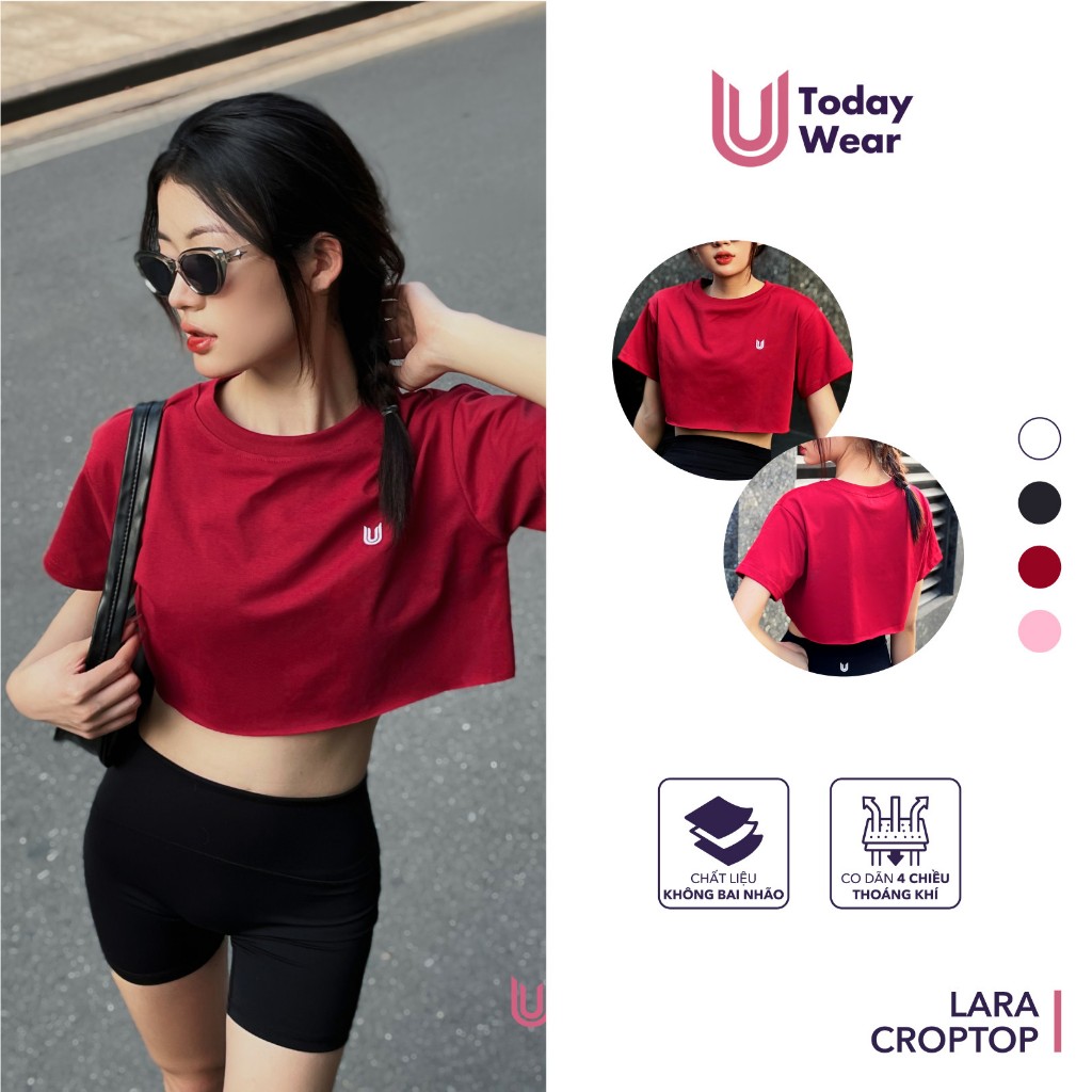 Áo croptop nữ Lara hai màu trơn form rộng mặc ngoài năng động Today U Wear