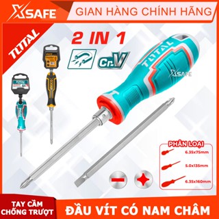 Bộ tua vít 2 đầu TOTAL chất liệu thép CR-V không gỉ, đầu vít có nam châm tiện lợi, có thể hoán đổi hai đầu dẹp và bake