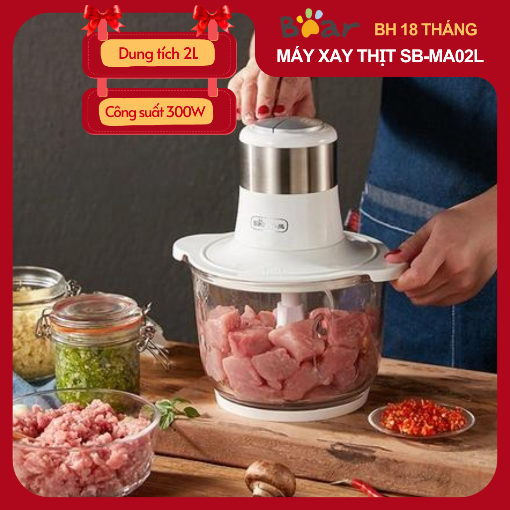 Máy Xay Thịt Đa Năng Bear 2L Cối Thủy Tinh Xay Rau Củ Hạt Cứng Cực Nhuyễn Chống Ồn Dễ Vệ Sinh Công Suất 300W - SB-M