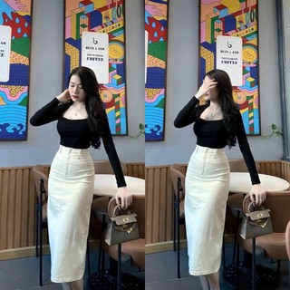  Sét bộ áo tay dài phối tăm lạnh trẻ trung dễ thương mix chân váy kaki tôn dáng đi chơi dự tiệc