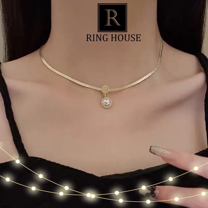 (Titan) NC15 Dây chuyền nữ choker nữ titan mặt tròn hạt trai đẹp Ring House