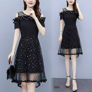 Đầm xoè phối lưới ánh kim tuyến M/L/XL/2XL⚡️Đầm dự tiệc