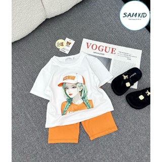  Đồ bộ bé gái SAM kids tay ngắn quần lửng tóc bím nón  có size đại mặc mùa hè 8-40kg 