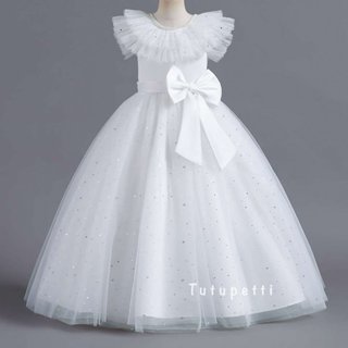 Đầm váy công chúa phụ dâu cho bé gái Tutupetti tay xòe xếp ly thắt nơ eo dịu dàng