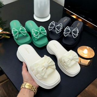 Dép quai ngang đính nơ thời trang mùa hè hàn quốc dễ thương cho nữ, đế EVA êm mềm nhẹ D7710