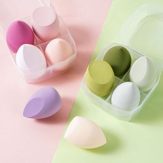 Hộp 4 mút tán kem nền, mút trang điểm hình giọt nước, bông mút trang điểm kèm hộp đựng tiện lợi