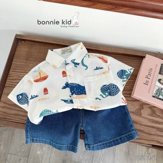 Set sơ mi thô hàn họa tiết cho bé trai