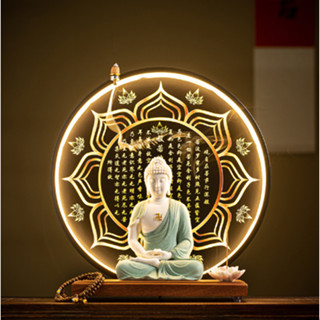  Tượng Phật A Di Đà gốm tử sa cao cấp kèm thác khói kệ đèn led hào quang hình đài sen trang trí decor phong thuỷ an nhiên 