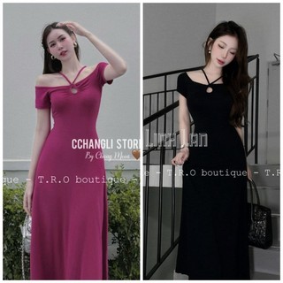 Váy xòe body trễ vai cổ đan dây metwo.dearu - đầm maxi dây ngực dáng dài qc thiết kế đan dây dày dặn cao cấp