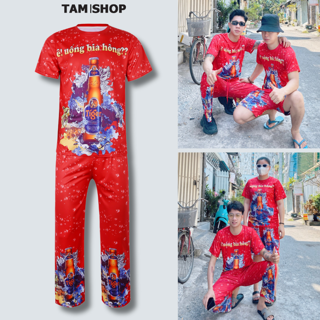Quần áo bộ BIA TIGER ĐỎ 3D thể thao chất thun lạnh Tay Cộc Form Unisex Trẻ Trung Nam Nữ Mặc Đều Được - TâmShop