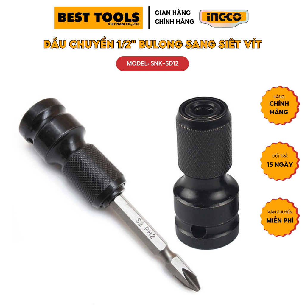 Đầu chuyển đổi bu lông 1/2 inch INGCO sang siết vít lục giác SNK-SD12 50x22x18mm
