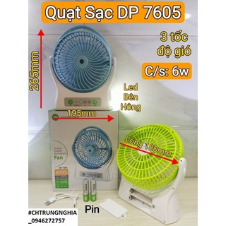 Quạt sạc dp-7605 pin 4000mah - 3 tốc độ gió - đèn led
