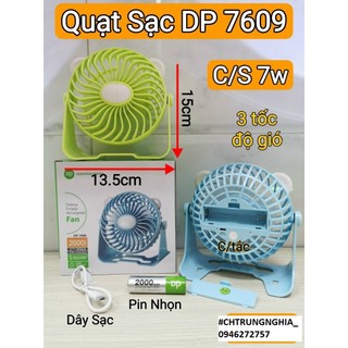 Quạt Sạc Tích Điện ĐẢO 2 CHIỀU DP-7609 pin 2000mah
